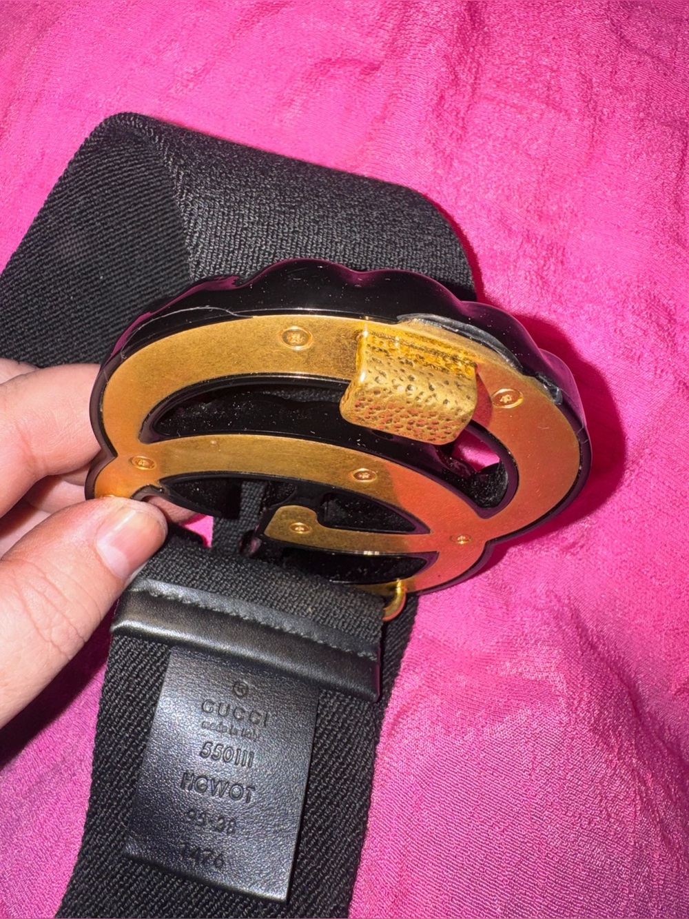 Gucci Crystal Double G Buckle Black Elastic Waist Belt Size 95/38 - Picture 3 of 4
